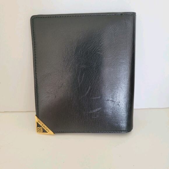 Givenchy Men's Card Bill Coin Holder Wallet Bifold Leather Medium Black Retro - Picture 1 of 13